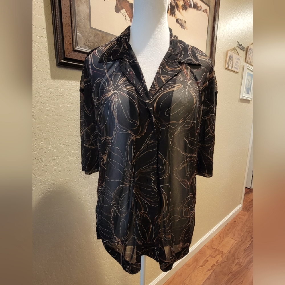 % NWT Line Two Sheer Black Top - Size L